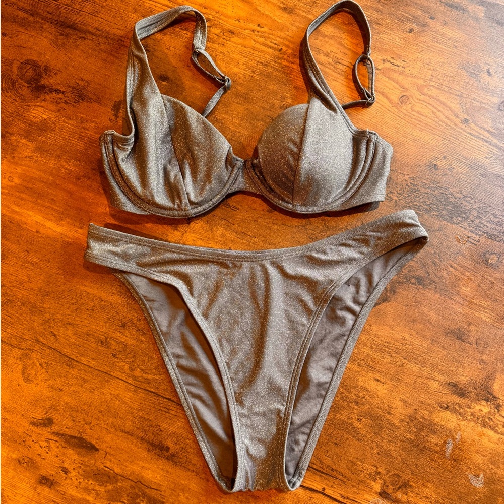 No Boundaries Shimmer Glitter Grey Bikini